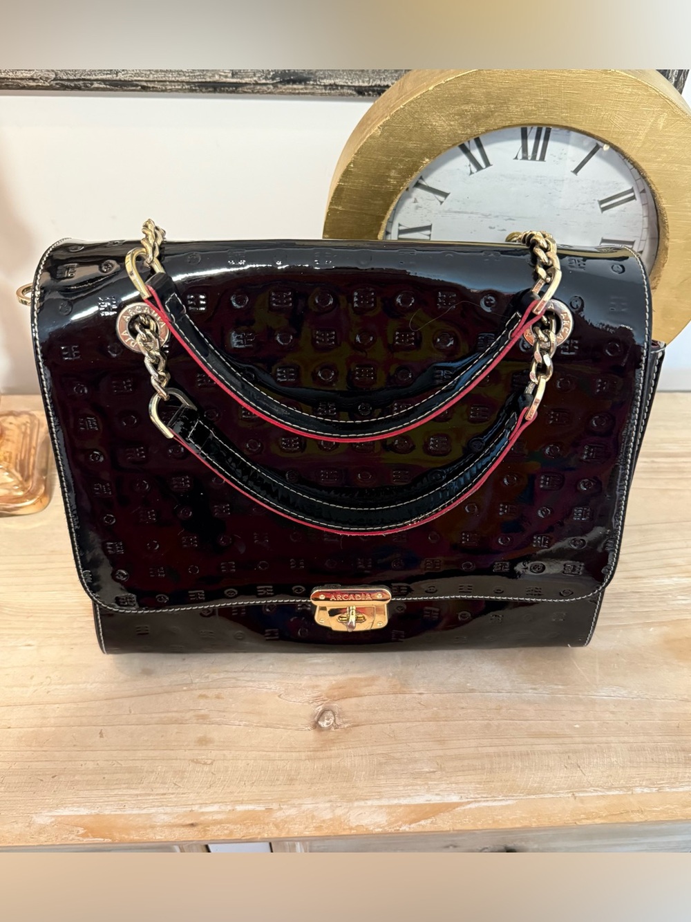 Arcadia Black Patent Leather Bag